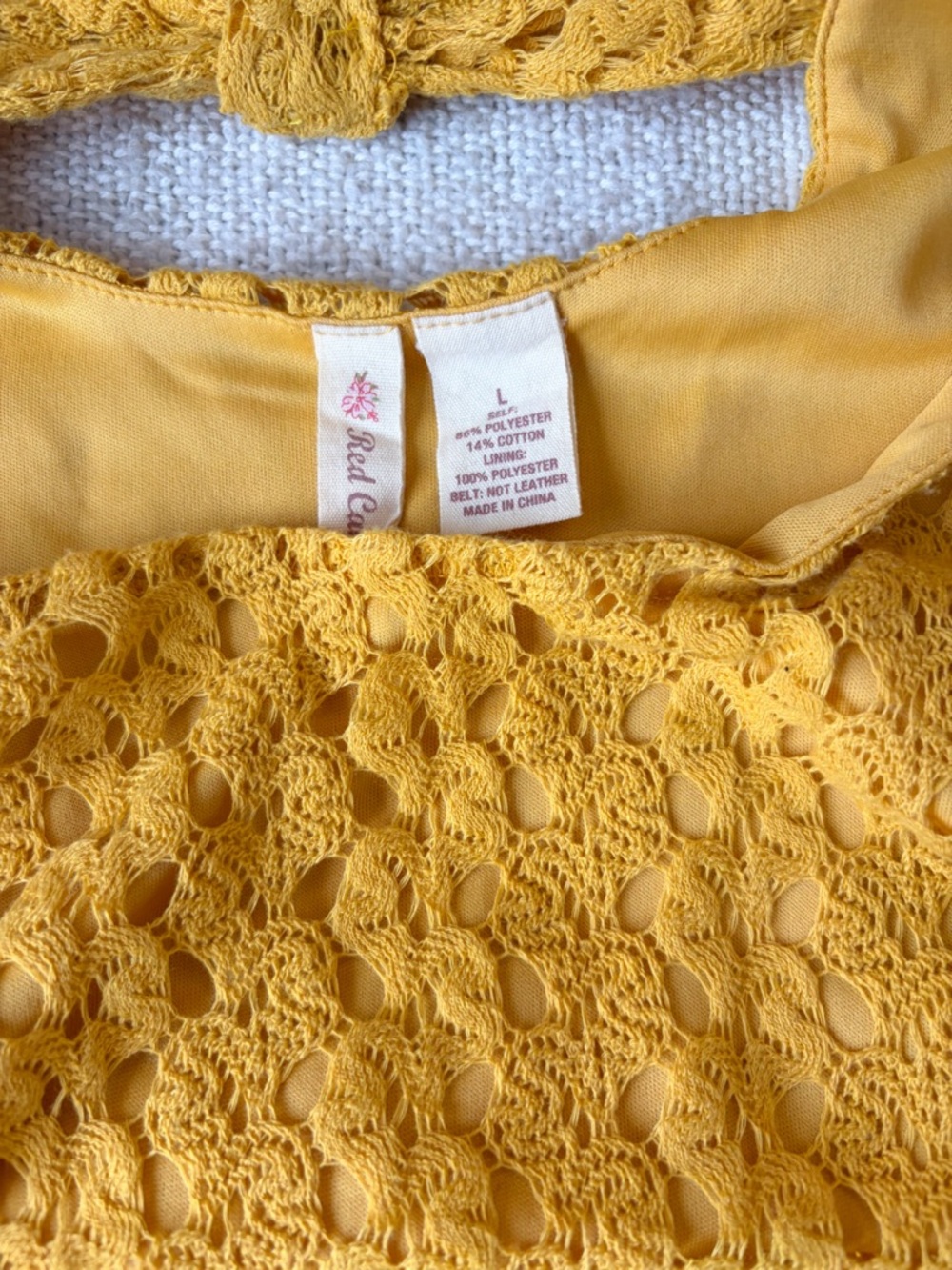 Mustard Yellow Lace Babydoll Dress Open Back Bow Size Large Boho Cottagecore - Picture 4 of 6